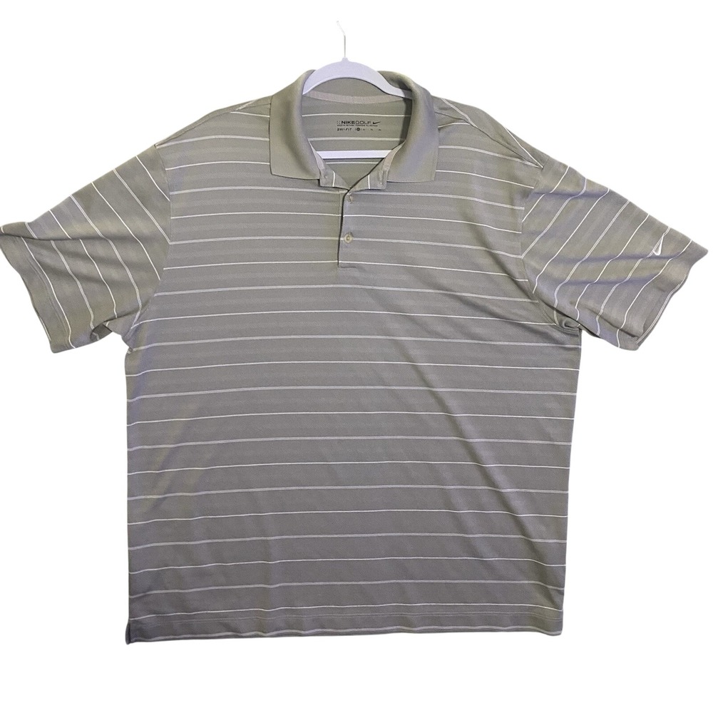 Nike Golf Mens XL Dri-FIT Striped Polo Shirt Olive Green Short Sleeve Sport Top